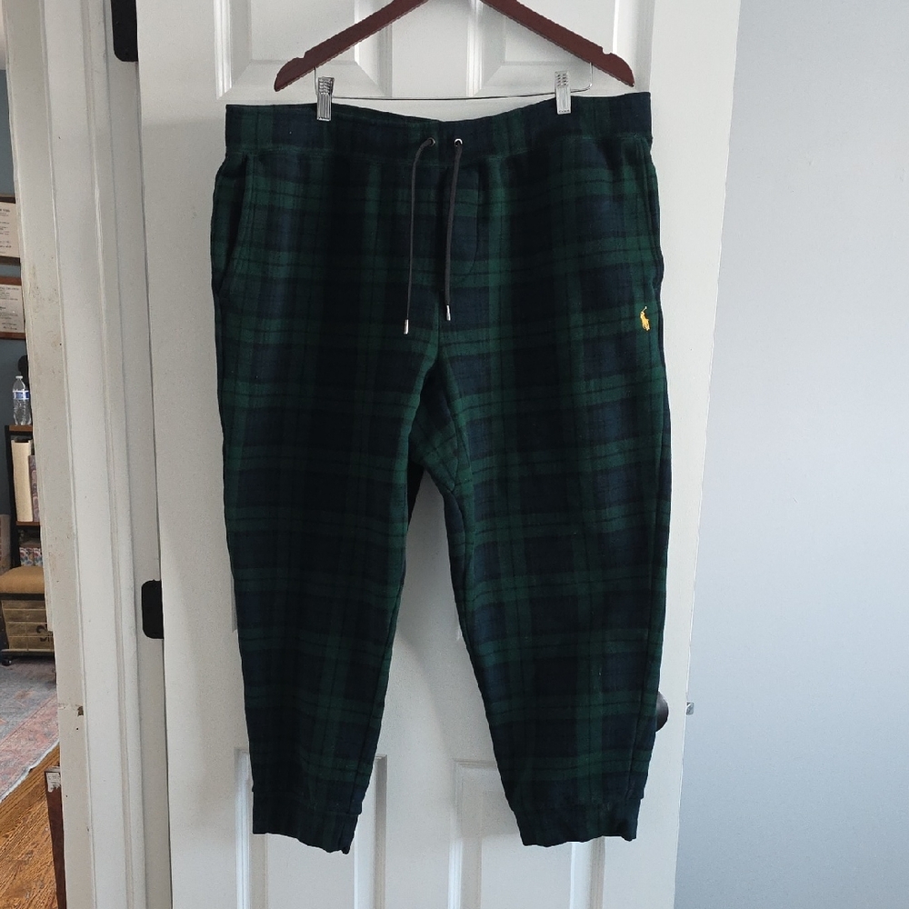 Polo Ralph Lauren Black and Green Plaid Joggers